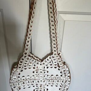 Patricia Nash Giraldi White Italian Leather Chain Link Shoulder Bag